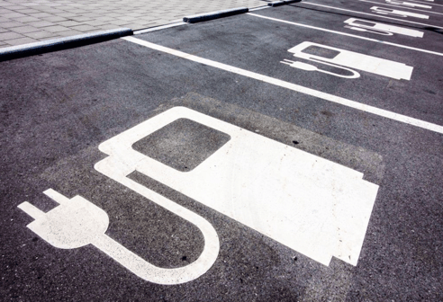 Vehicle Parking Spots Painted with Electrical Chargers